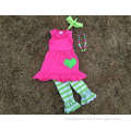 2015 new baby girl hot pink stripe pant set outfits with matching necklace and headband